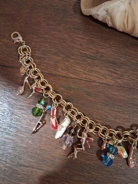 Gold-Tone Multi Charm Bracelet with Colored Beads Kirk Folly